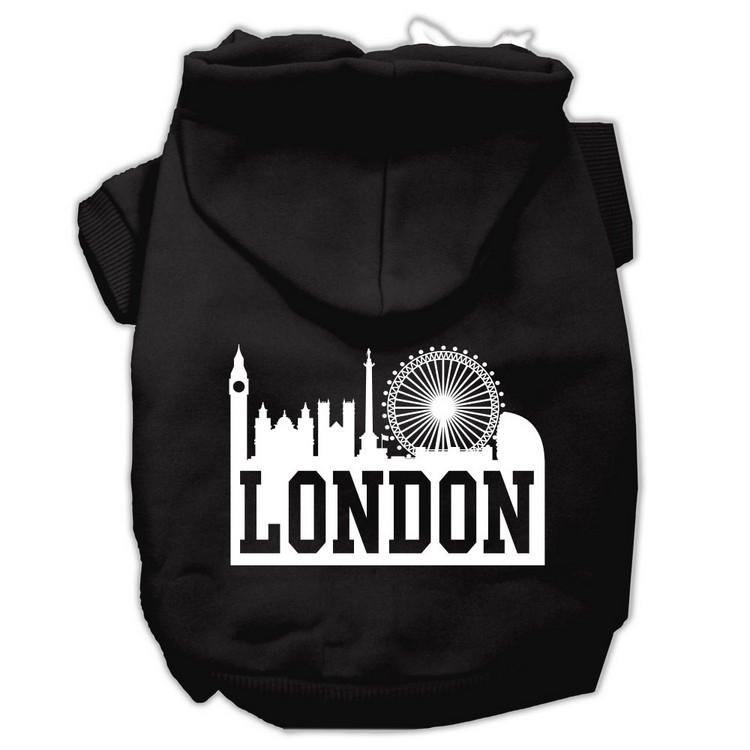 London Skyline Screen Print Pet Hoodies Black Size XS