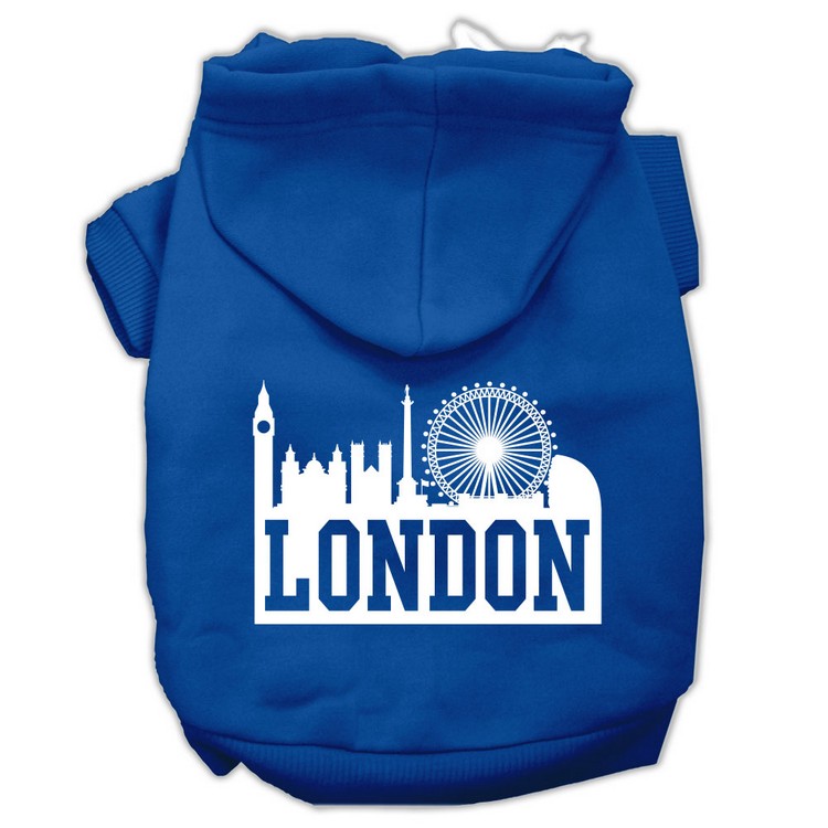 London Skyline Screen Print Pet Hoodies Blue Size XS