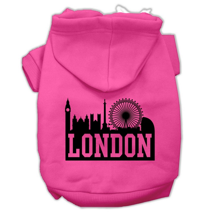 London Skyline Screen Print Pet Hoodies Bright Pink Size XS