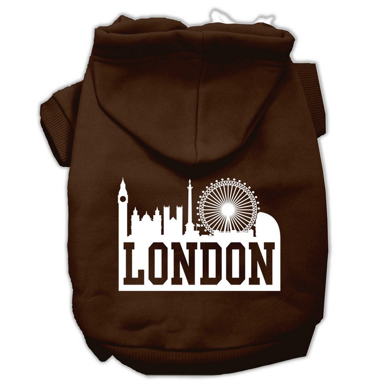 London Skyline Screen Print Pet Hoodies Brown Size XS