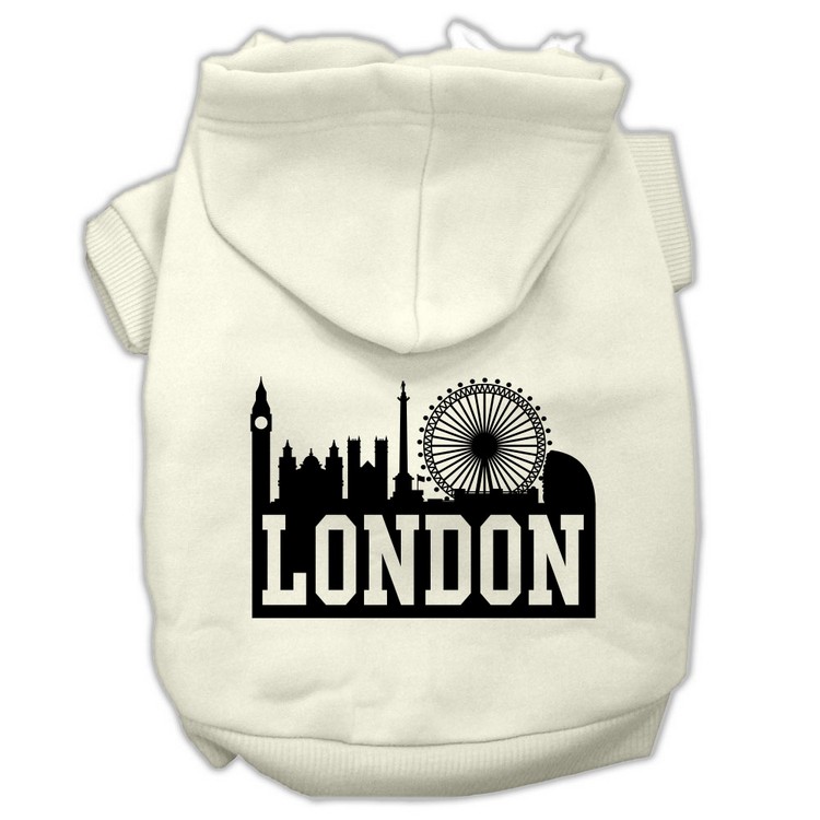 London Skyline Screen Print Pet Hoodies Cream Size XS