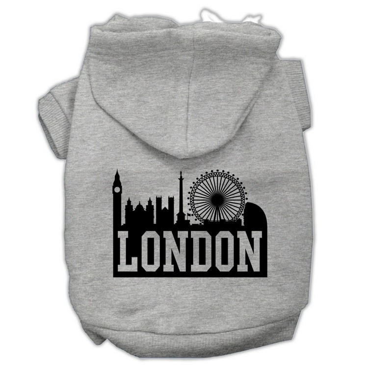 London Skyline Screen Print Pet Hoodies Grey Size XS