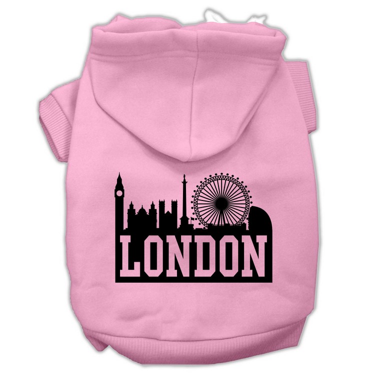 London Skyline Screen Print Pet Hoodies Light Pink Size Med