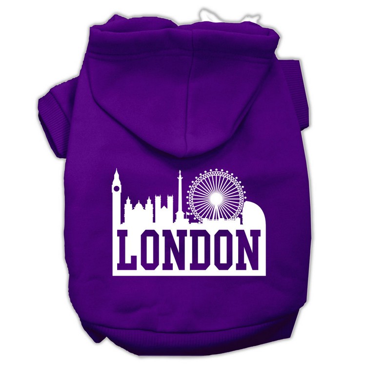 London Skyline Screen Print Pet Hoodies Purple Size XS