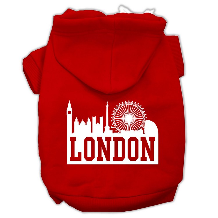 London Skyline Screen Print Pet Hoodies Red Size XS