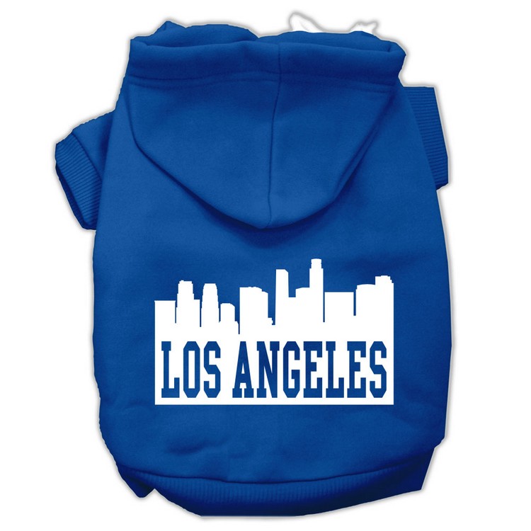 Los Angeles Skyline Screen Print Pet Hoodies Blue Size Sm