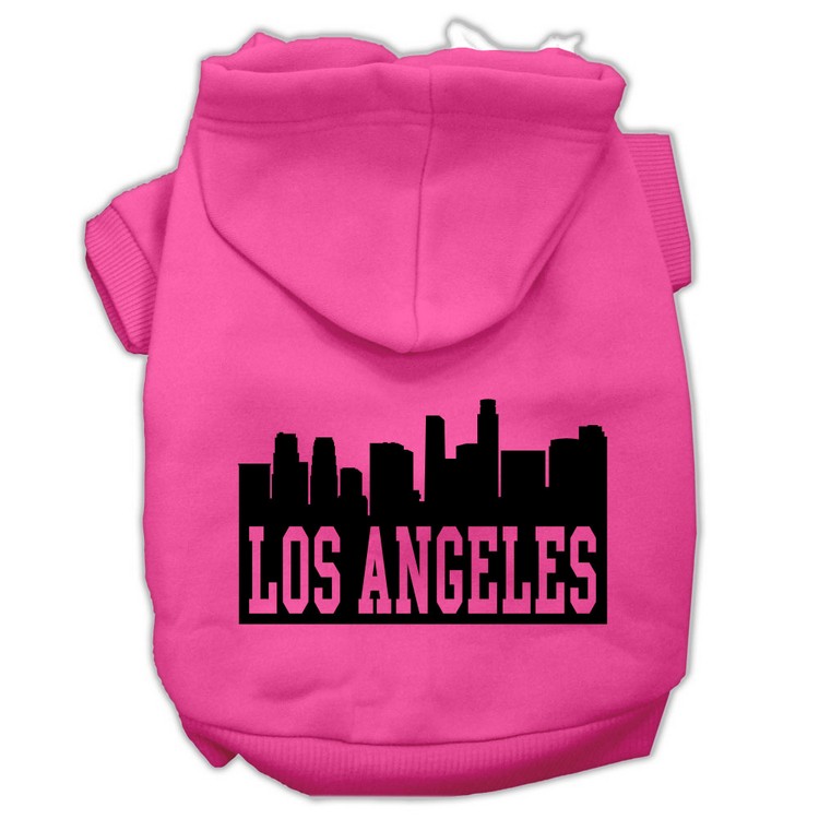 Los Angeles Skyline Screen Print Pet Hoodies Bright Pink Size XS