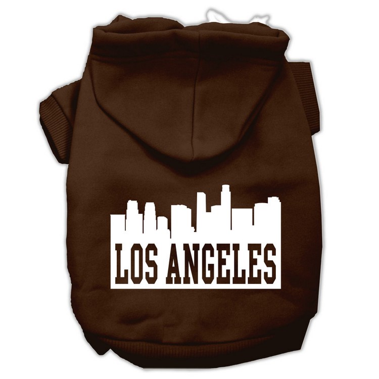 Los Angeles Skyline Screen Print Pet Hoodies Brown Size Sm