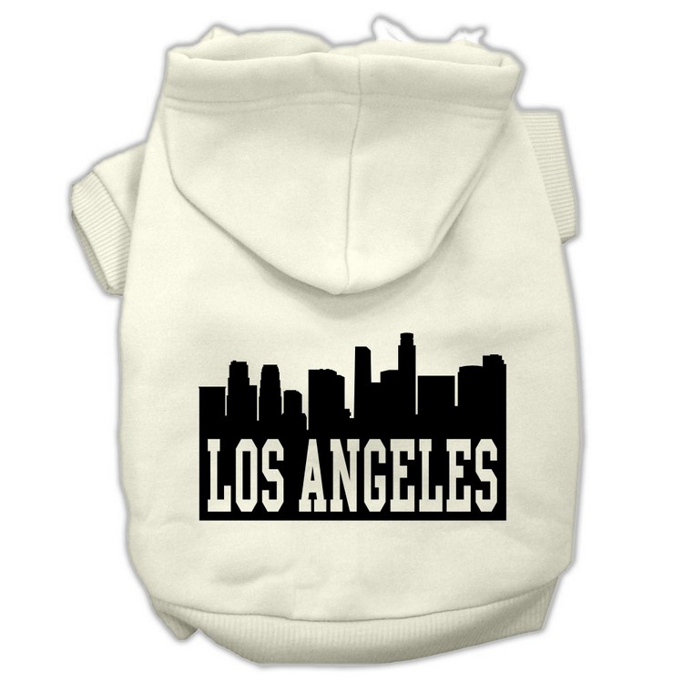 Los Angeles Skyline Screen Print Pet Hoodies Cream Size XS