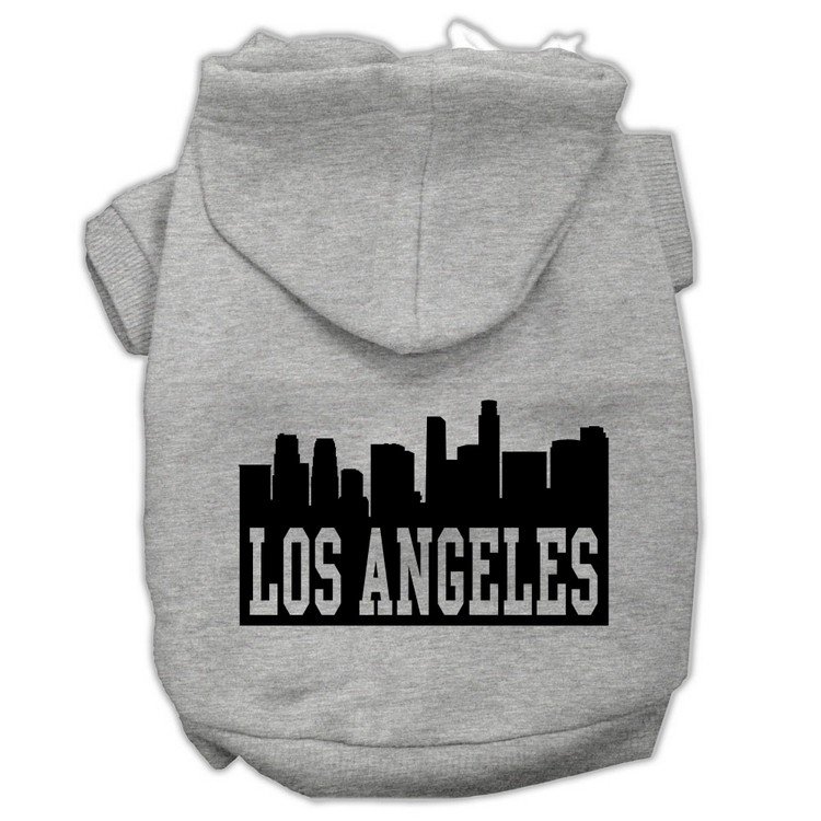 Los Angeles Skyline Screen Print Pet Hoodies Grey Size Med