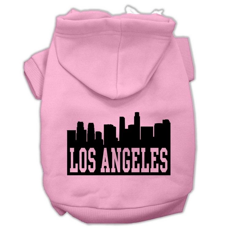 Los Angeles Skyline Screen Print Pet Hoodies Light Pink Size XS