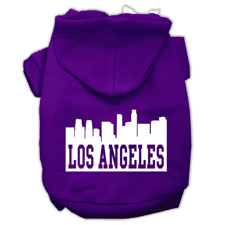 Los Angeles Skyline Screen Print Pet Hoodies Purple Size XL