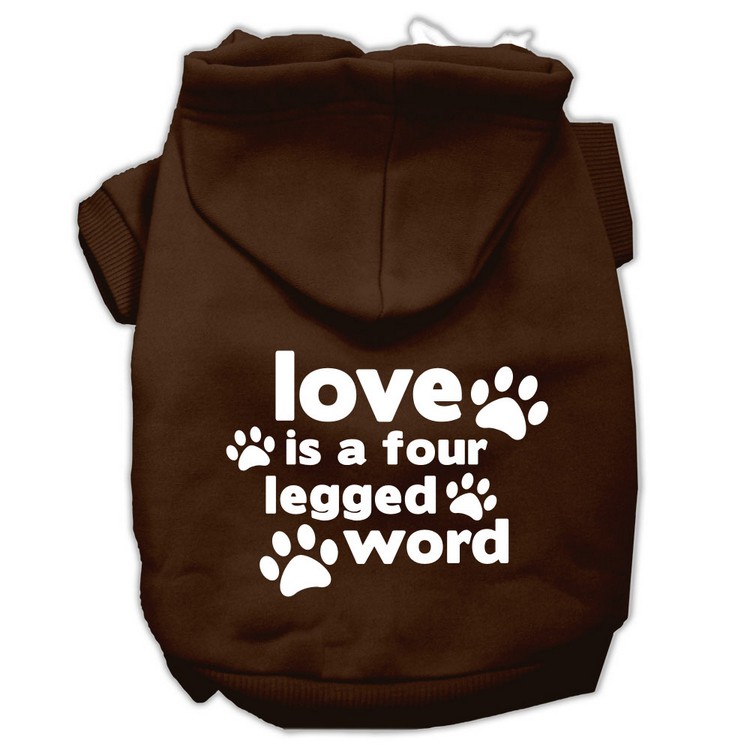 Love is a Four Leg Word Screen Print Pet Hoodies Brown Size XXXL