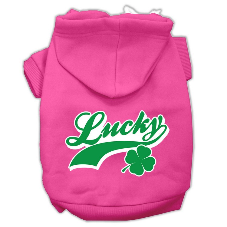 Lucky Swoosh Screen Print Pet Hoodies Bright Pink Size Lg