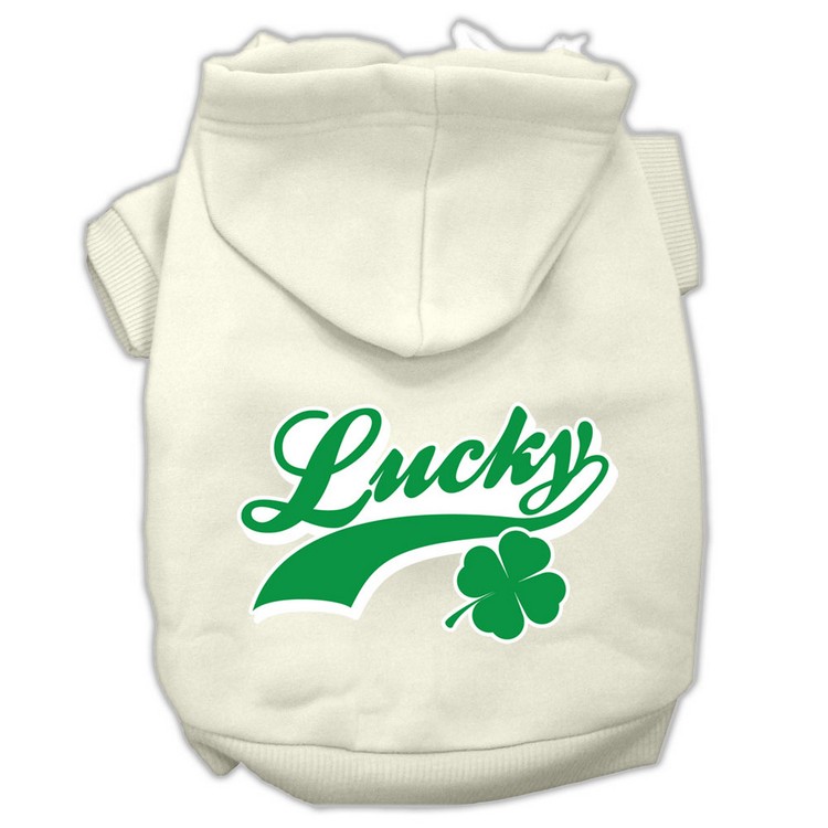 Lucky Swoosh Screen Print Pet Hoodies Cream Size Med