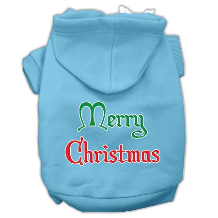 Merry Christmas Screen Print Pet Hoodies Baby Blue Size XS