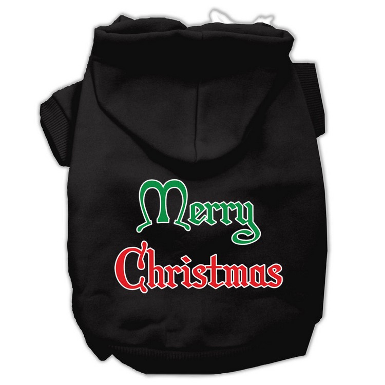 Merry Christmas Screen Print Pet Hoodies Black Size XS