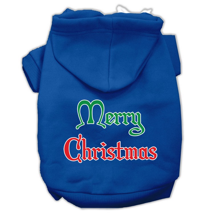 Merry Christmas Screen Print Pet Hoodies Blue Size XS