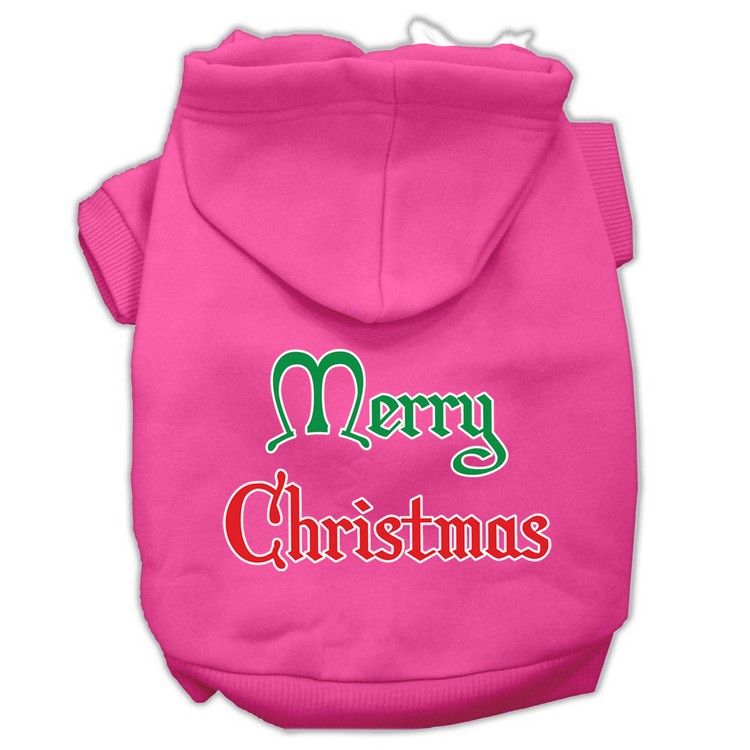 Merry Christmas Screen Print Pet Hoodies Bright Pink Size XS