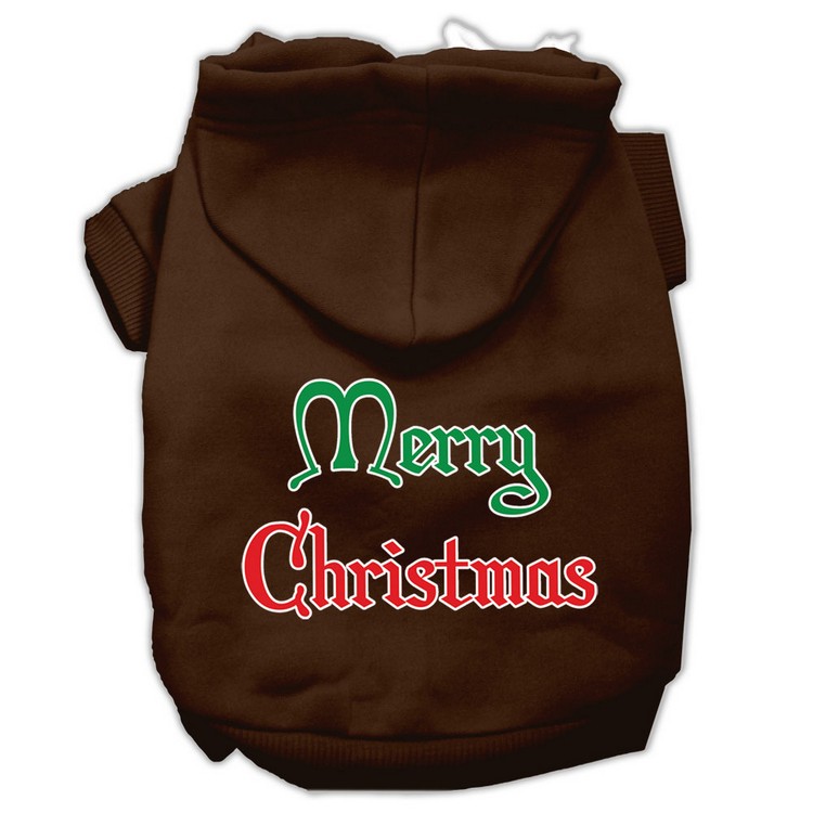 Merry Christmas Screen Print Pet Hoodies Brown Size XS