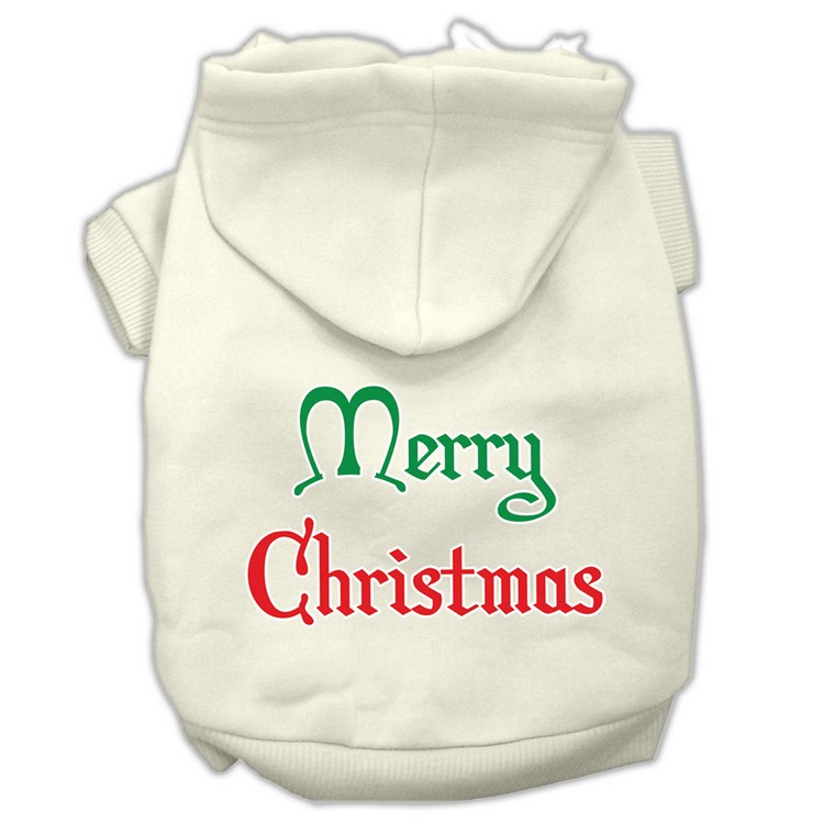 Merry Christmas Screen Print Pet Hoodies Cream Size XS