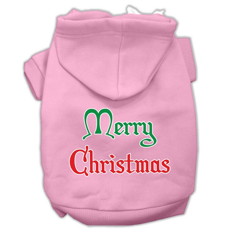 Merry Christmas Screen Print Pet Hoodies Light Pink Size XS