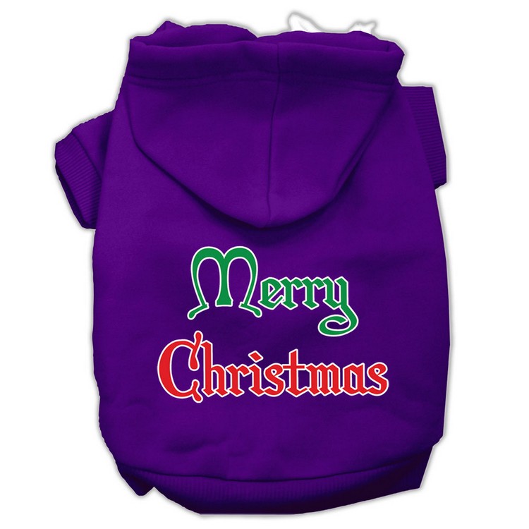 Merry Christmas Screen Print Pet Hoodies Purple Size XS