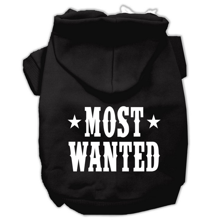 Most Wanted Screen Print Pet Hoodies Black Size Med