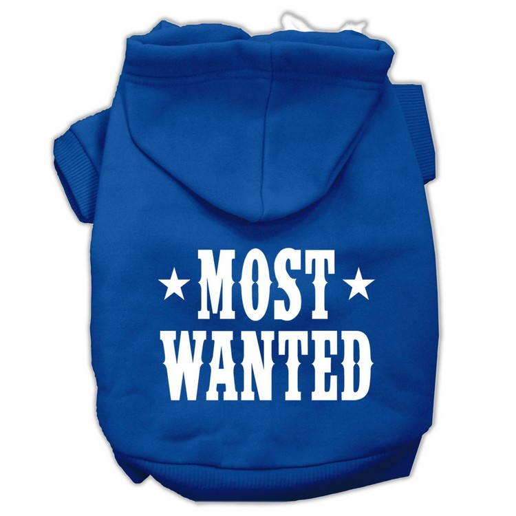 Most Wanted Screen Print Pet Hoodies Blue Size Med