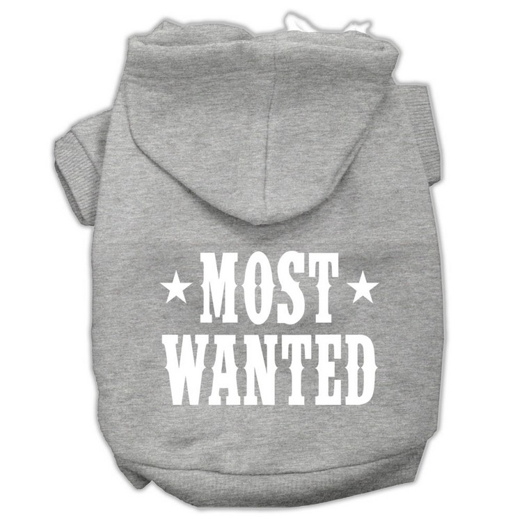 Most Wanted Screen Print Pet Hoodies Grey Size Med