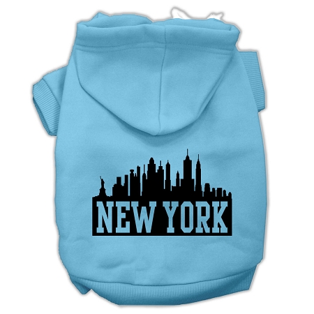 New York Skyline Screen Print Pet Hoodies Baby Blue Size XS