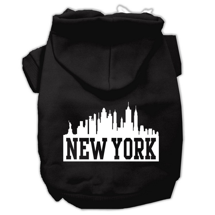 New York Skyline Screen Print Pet Hoodies Black Size Lg