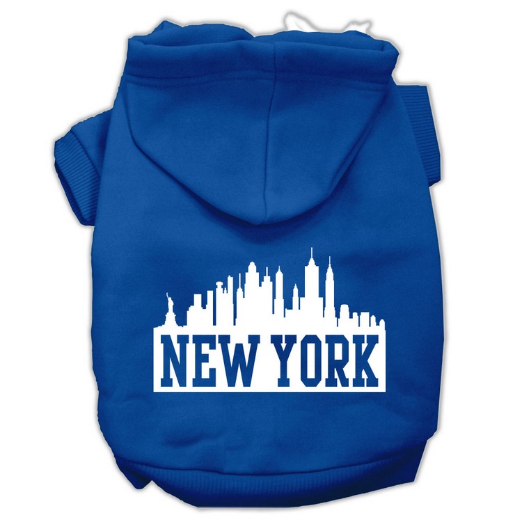 New York Skyline Screen Print Pet Hoodies Blue Size XS