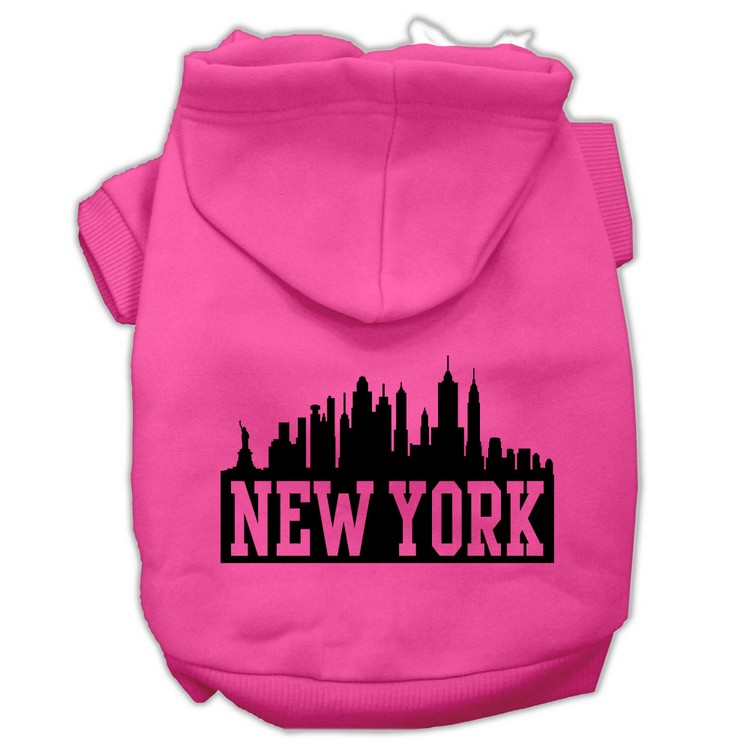 New York Skyline Screen Print Pet Hoodies Bright Pink Size XS