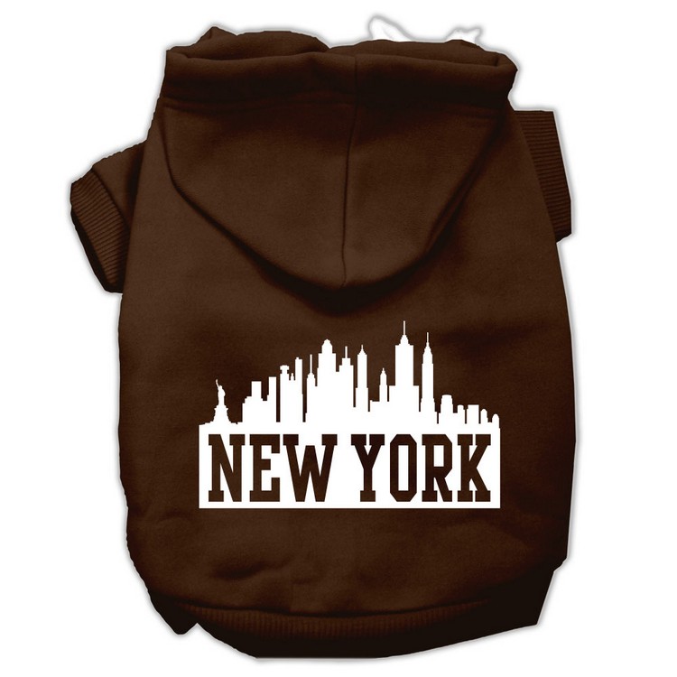 New York Skyline Screen Print Pet Hoodies Brown Size Sm