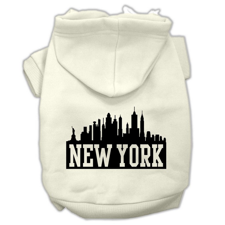 New York Skyline Screen Print Pet Hoodies Cream Size Sm