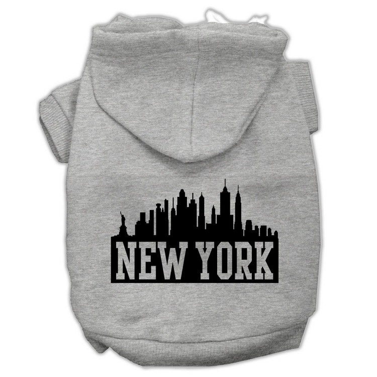 New York Skyline Screen Print Pet Hoodies Grey Size XS