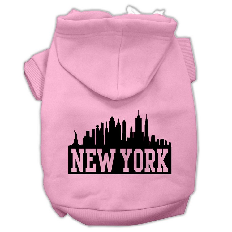 New York Skyline Screen Print Pet Hoodies Light Pink Size XS