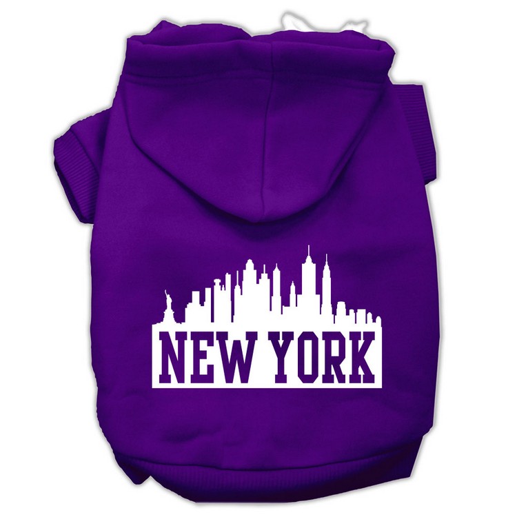 New York Skyline Screen Print Pet Hoodies Purple Size Lg