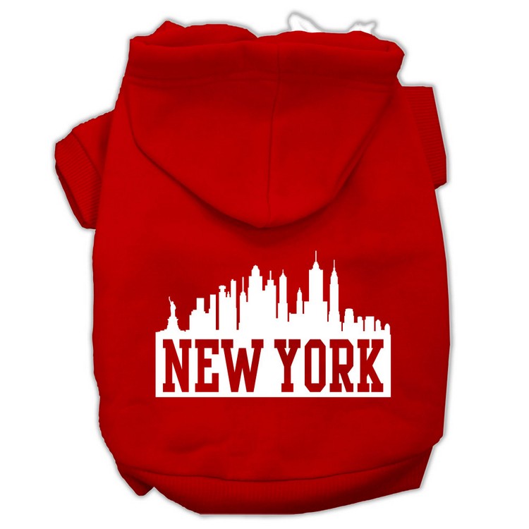 New York Skyline Screen Print Pet Hoodies Red Size XS