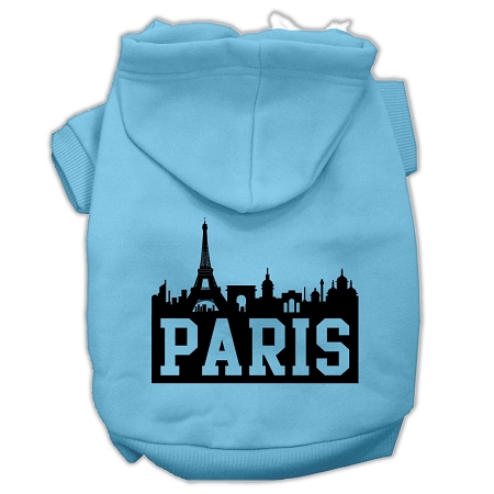 Paris Skyline Screen Print Pet Hoodies Baby Blue Size XS