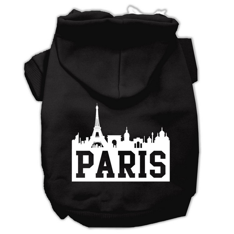 Paris Skyline Screen Print Pet Hoodies Black Size XL