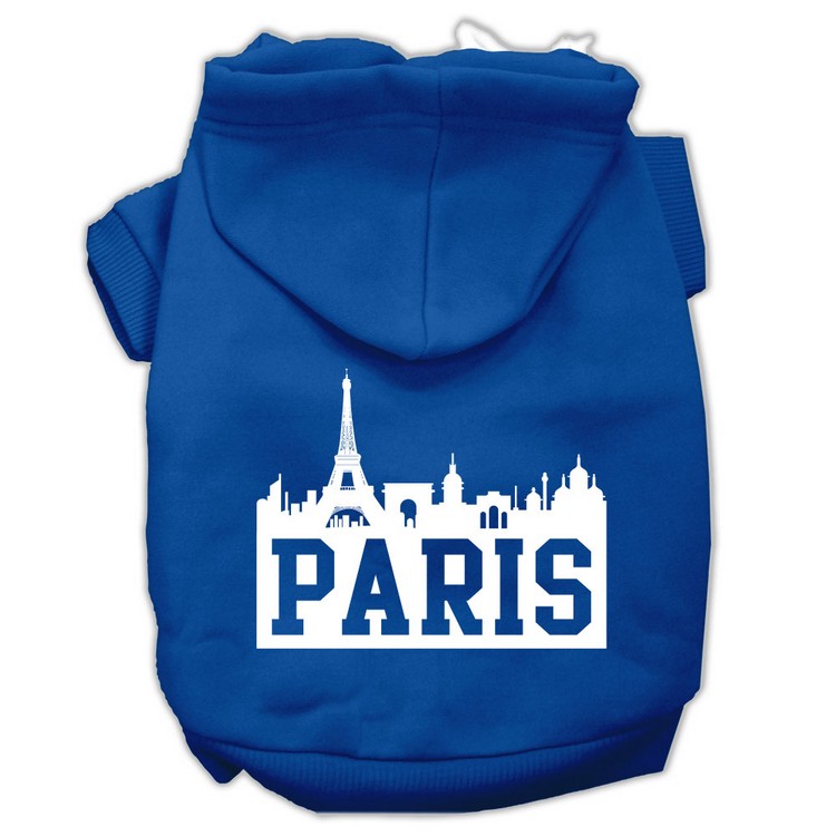 Paris Skyline Screen Print Pet Hoodies Blue Size XS