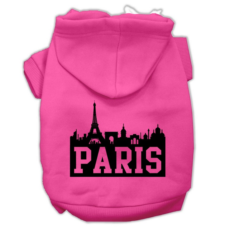 Paris Skyline Screen Print Pet Hoodies Bright Pink Size Lg