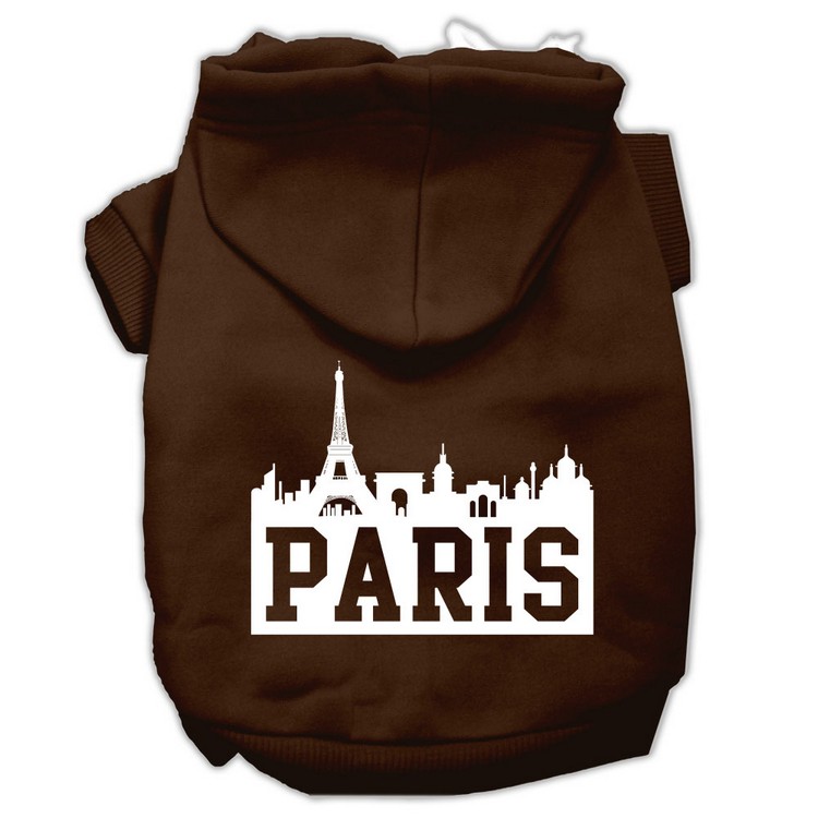 Paris Skyline Screen Print Pet Hoodies Brown Size XS