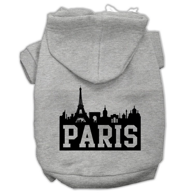 Paris Skyline Screen Print Pet Hoodies Grey Size XS