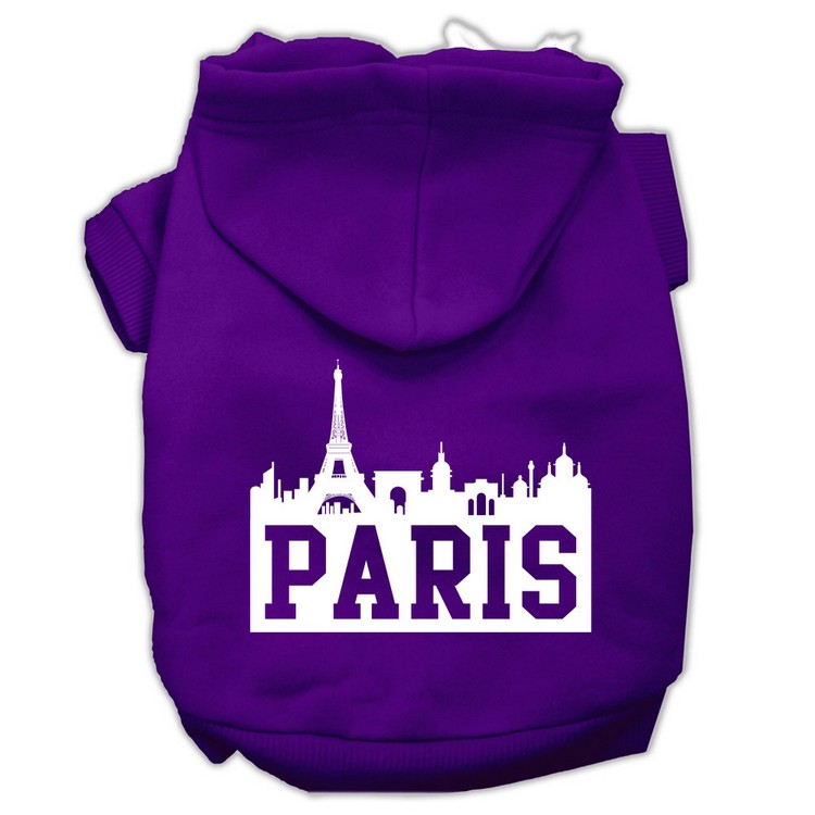 Paris Skyline Screen Print Pet Hoodies Purple Size XS