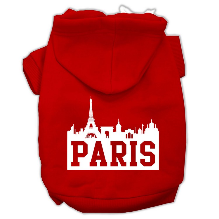 Paris Skyline Screen Print Pet Hoodies Red Size XS