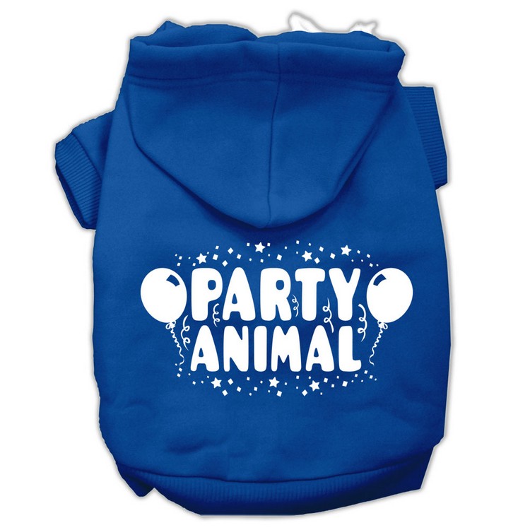 Party Animal Screen Print Pet Hoodies Blue Size XS