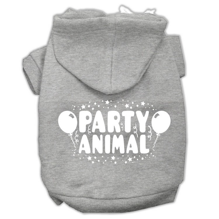 Party Animal Screen Print Pet Hoodies Grey Size XS